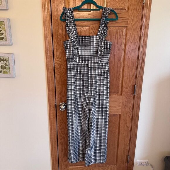 Urban Outfitters BDG Women's Checkered Jumpsuit M Ruffle Trim Casual NWT - Picture 1 of 11